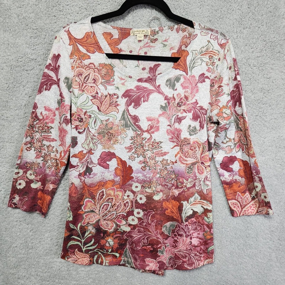 Energy World Wear Top Medium Gray Multi Color‎ 3/4 Sleeves Soft Stretch Boho